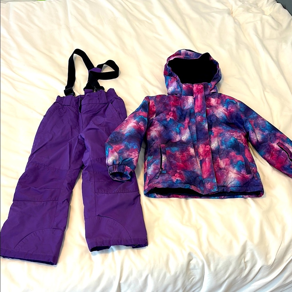 Girls' Purple Galaxy Winter Jacket & Snow Bib Pants